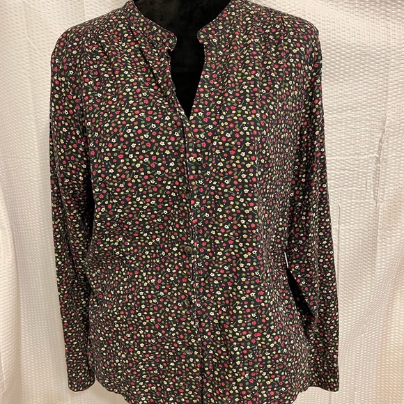 Banana republic blue small floral print button-down long sleeve blouse size XL. - Picture 1 of 6